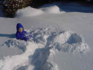 The Ambassador embraces the snow angel.  Imagine the glory of the real angels! (Yes, the flakes aren't very deep here, the "creator" decided that sometimes shallow is good.  lol) 